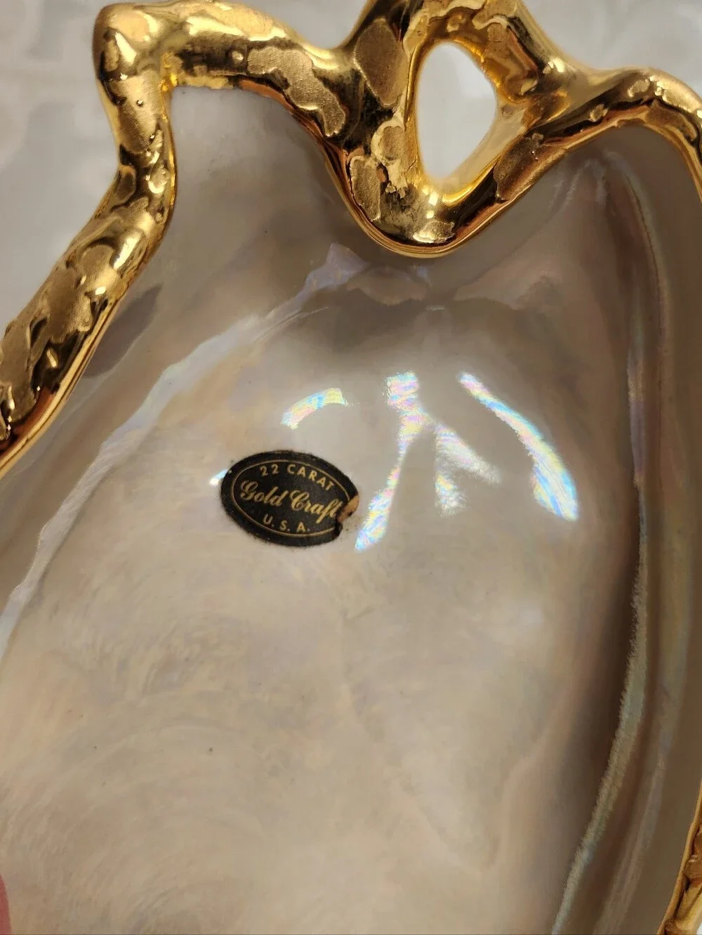 Vintage Mid Century Weeping Leaf Candy Dish & Sweyte Pottery Planter 22k Gold